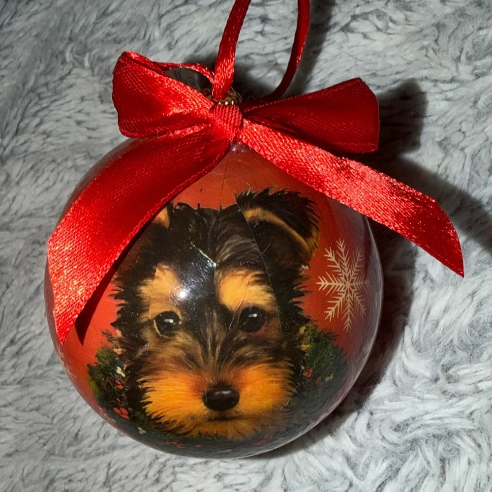 Festive Red Yorkie Dog Christmas Ornament with Bow E & S Pets New Without Box